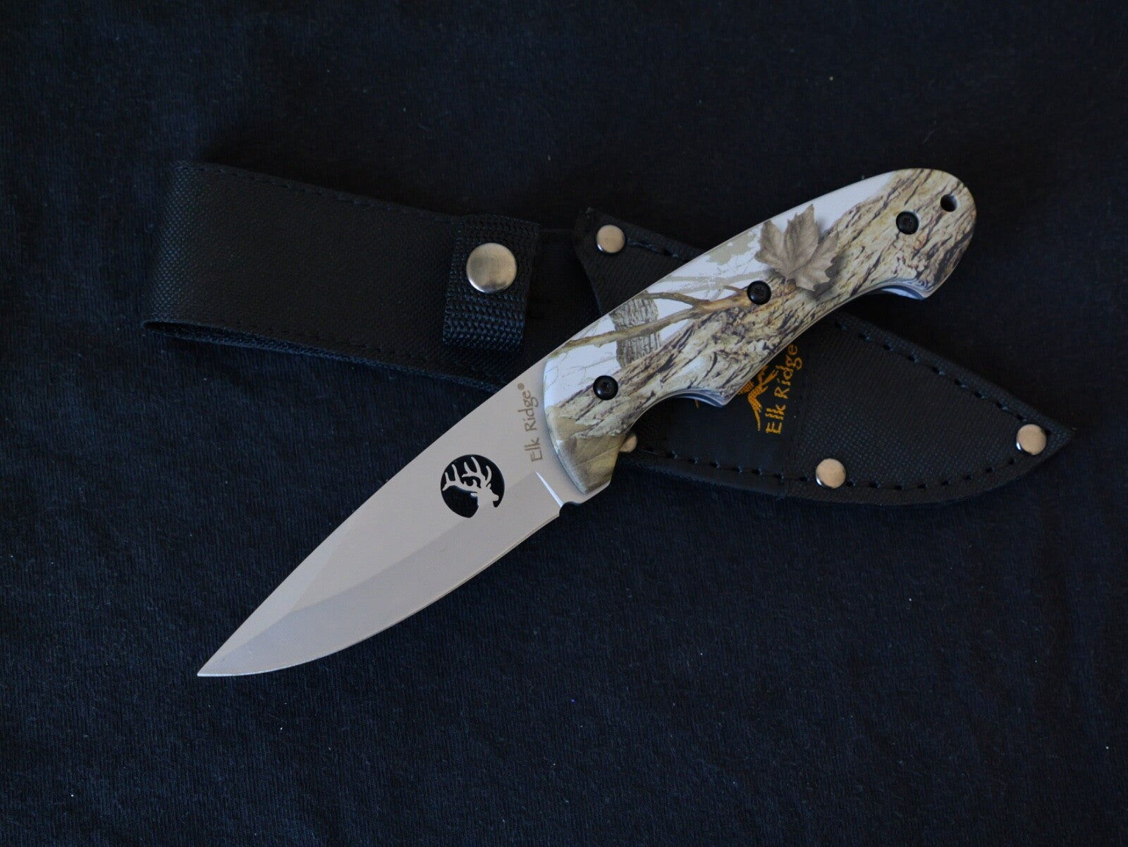 Elk Ridge Ultimate Survival Knife Full Tang Forest Camo Leaf 8" Overall Matte