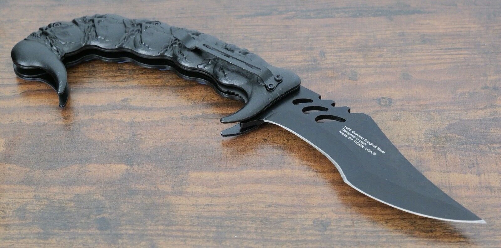 Scorpion Pocket Knife Black Blue XL 1065 High Carbon Steel Belt Clip Tactical