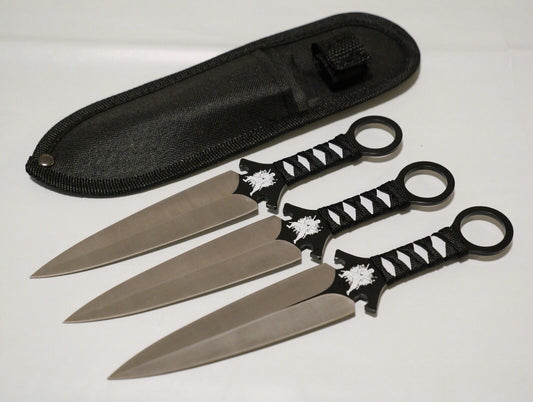 9” Throwing Knife Set Ninja Kunai Black Tactical Stealth Perfectly Balanced