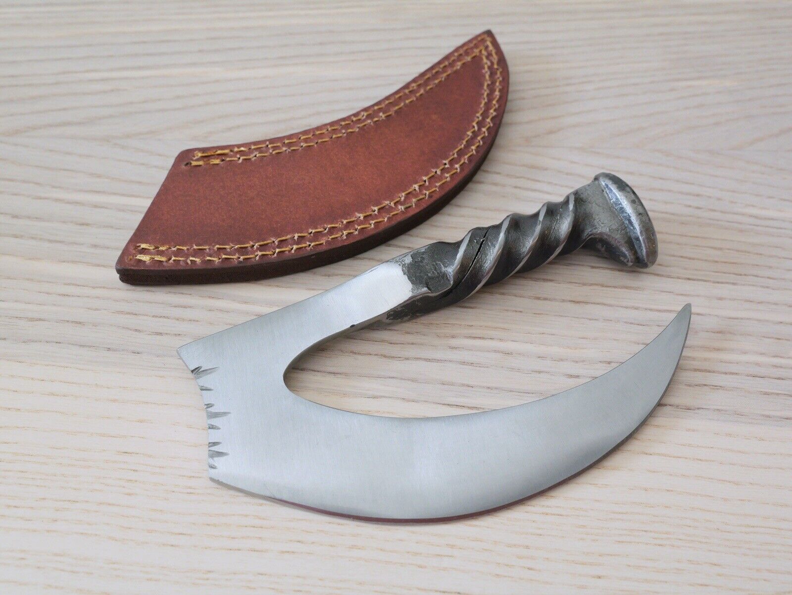 Railroad Spike Karambit Fixed Blade Knife Hand Forged Tactical Scythe Claw 6"