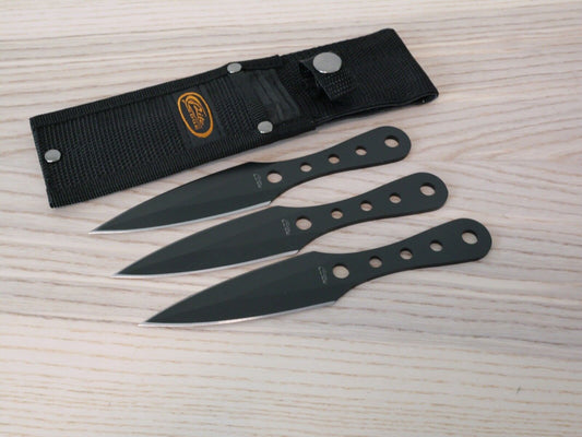 Classic 3pc Throwing Knife Set Stealth Balanced Knives Spear Double Edge Black