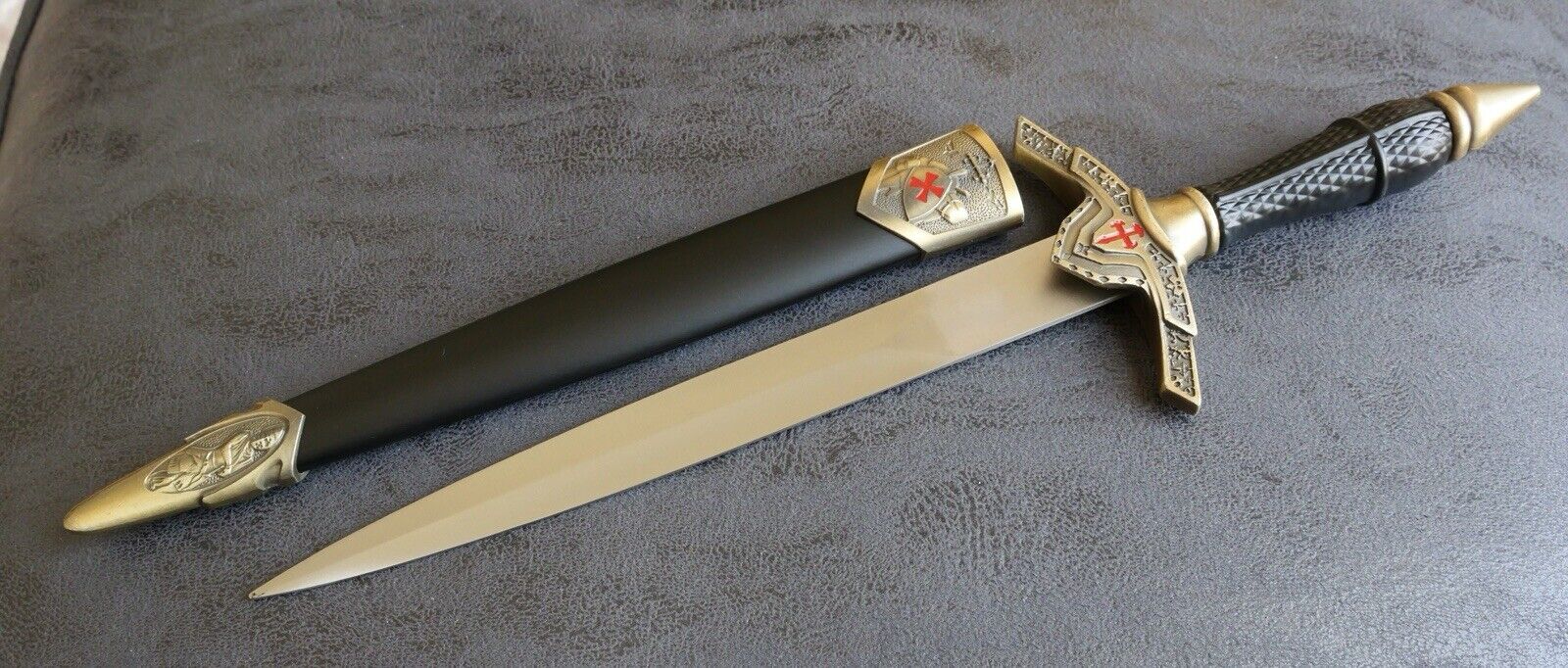 15” Bronze Crusader Dagger Knight Medieval Warrior King Black Ornate Double Edge