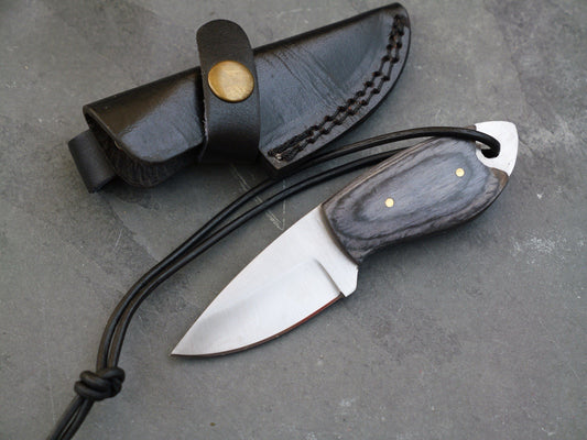 5” Fixed Blade Knife Mini Full Tang Leather Sheath 2” Blade Sharp Gray Wood