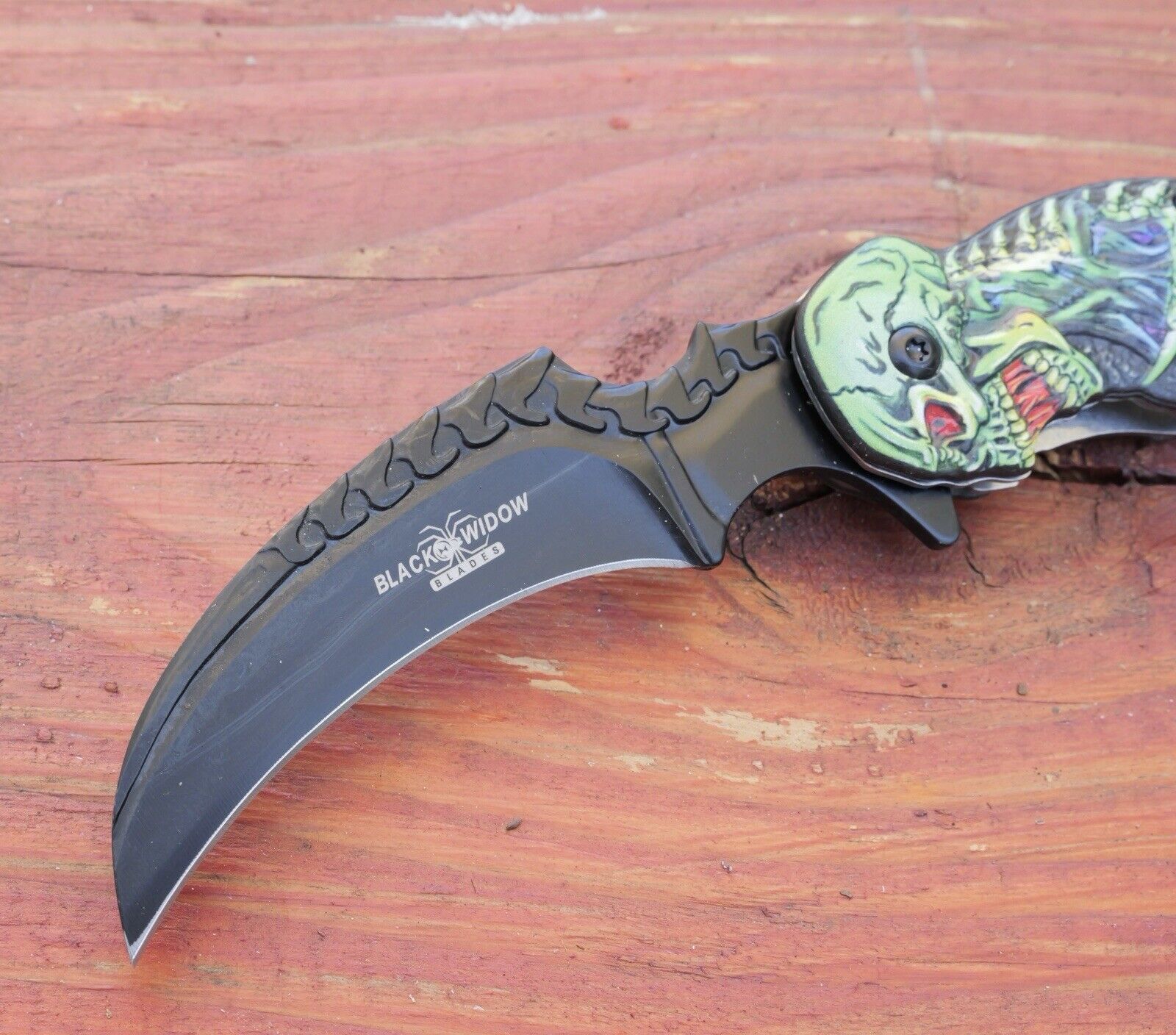 Skeleton Pocket Knife Spring Assisted Grim Reaper Design 8" Green Folding Knife