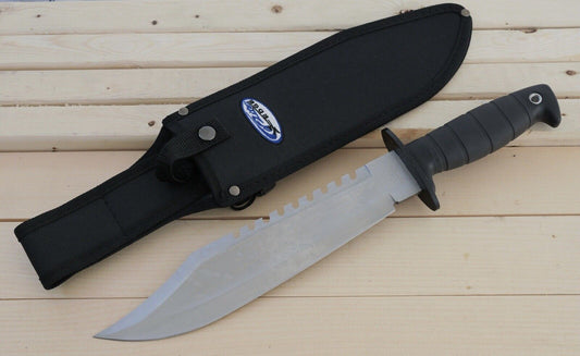 15” Survival Knife Fire Starter Sawback Rubber Handle Heavy Duty 7cr13 Steel 