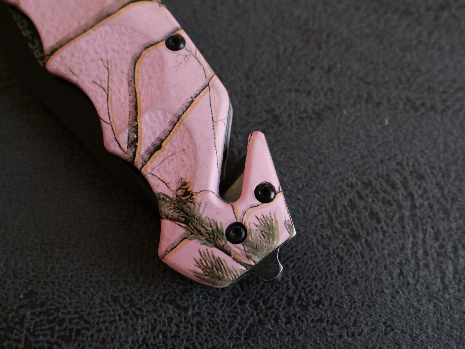 Pink Camo Pocket Knife Spring Assist Window Punch Cutter Black Blade Full Size
