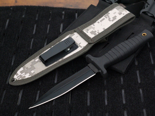 9” Boot Knife Double Edge Spear Point Full Tang Rubber Handle Boot Clip Camo