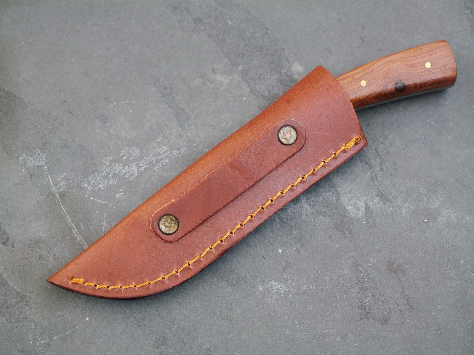 7.5” Fixed Blade Knife Wood Handle Full Tang Leather Sheath High Carbon Steel 