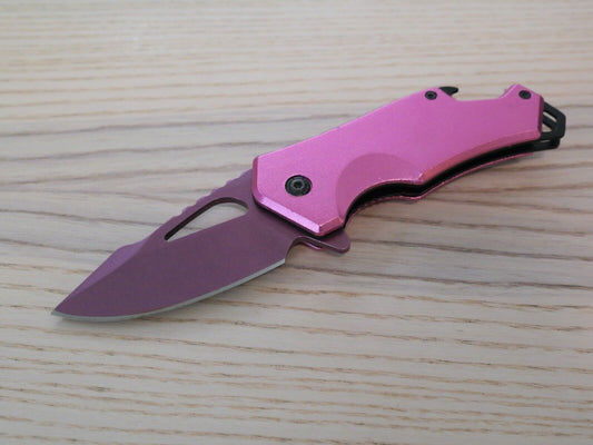 Hot Pink Pocket Knife Spring Assisted Black Ladies Self Defense Girly Medium EDC