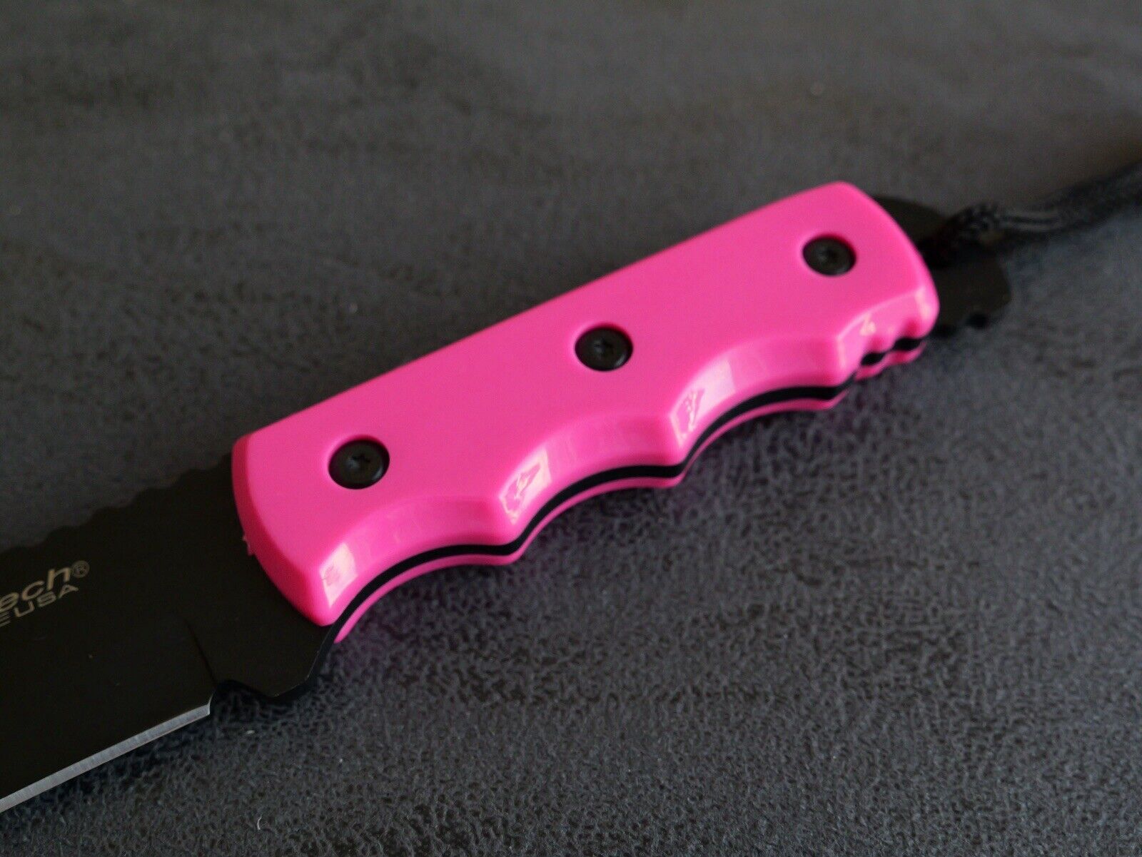 8” Fixed Blade Knife Full Tang Pink Black Nylon Sheath 4mm Thick Tactical Edc