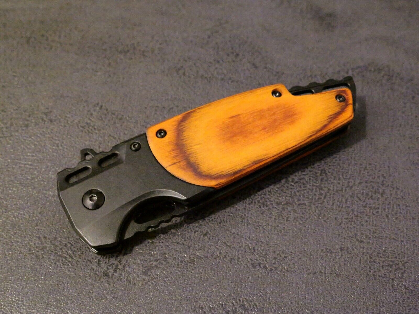 Full Size Pocket Knife Modern Design Spring Assist Tanto Wood Black Pocket Clip