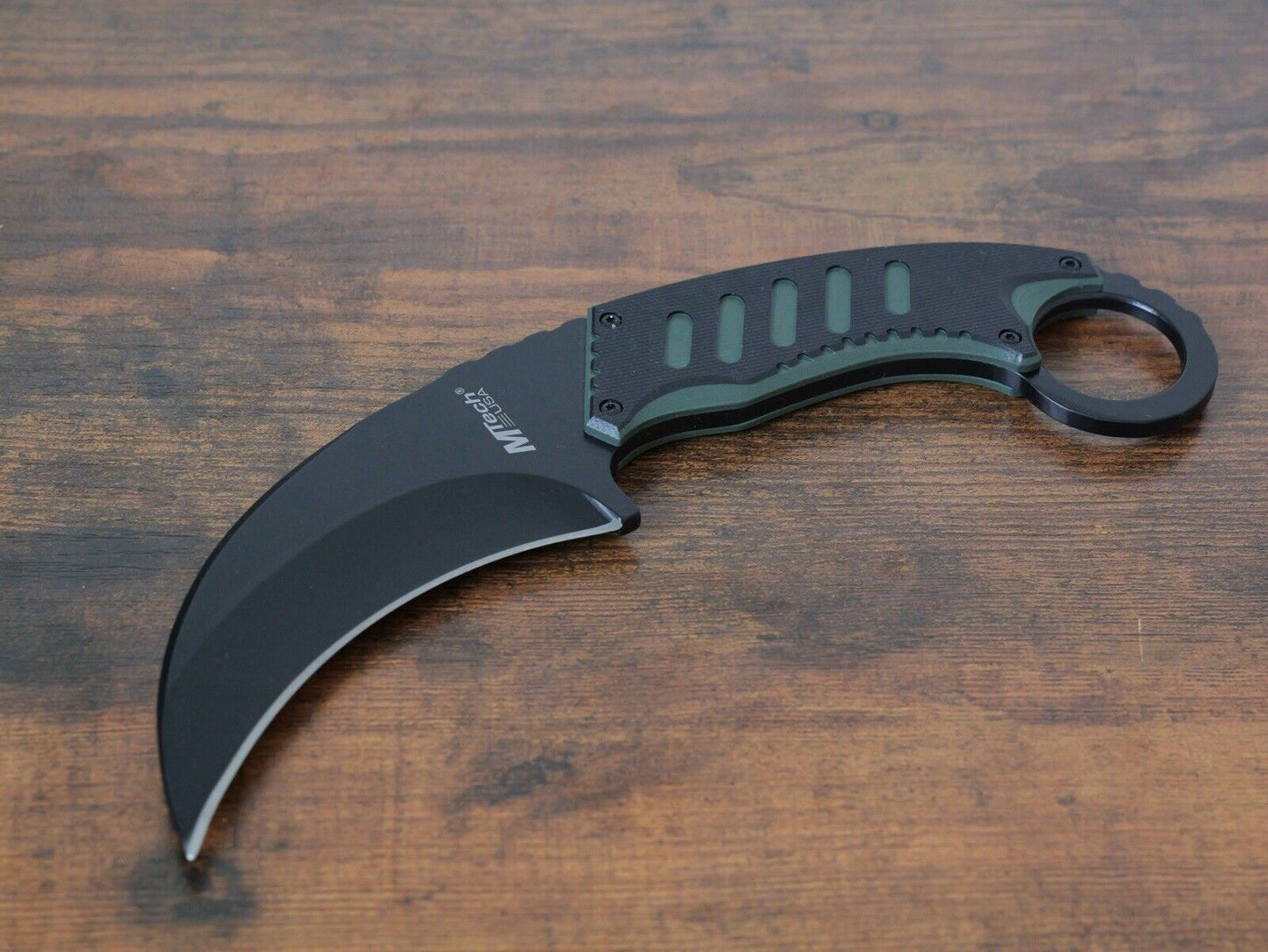 7.5” Fixed Blade Knife Karambit Black G10 Scales Hard Sheath Belt Loop Stealth