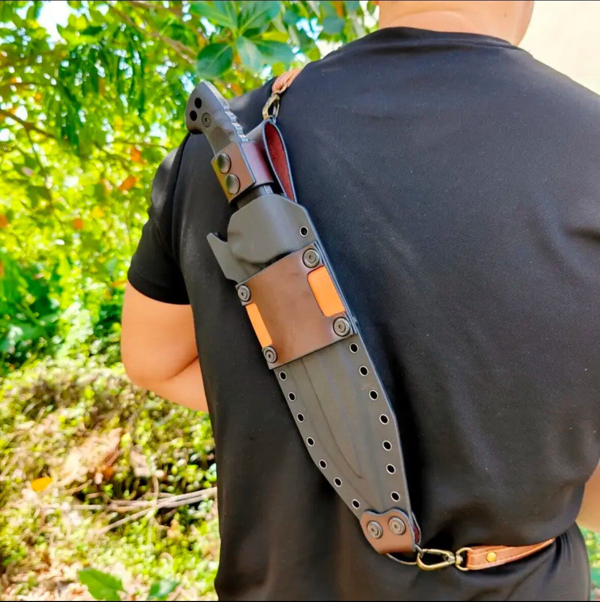 M22 Fixed Blade Knife 36cm Full Tang Shoulder Sling Deluxe Sheath Kydex Leather 