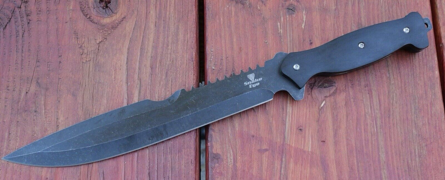 17” Machete 440 Stainless Steel Sawback Stealth Black Heavy Duty Sheath Durable