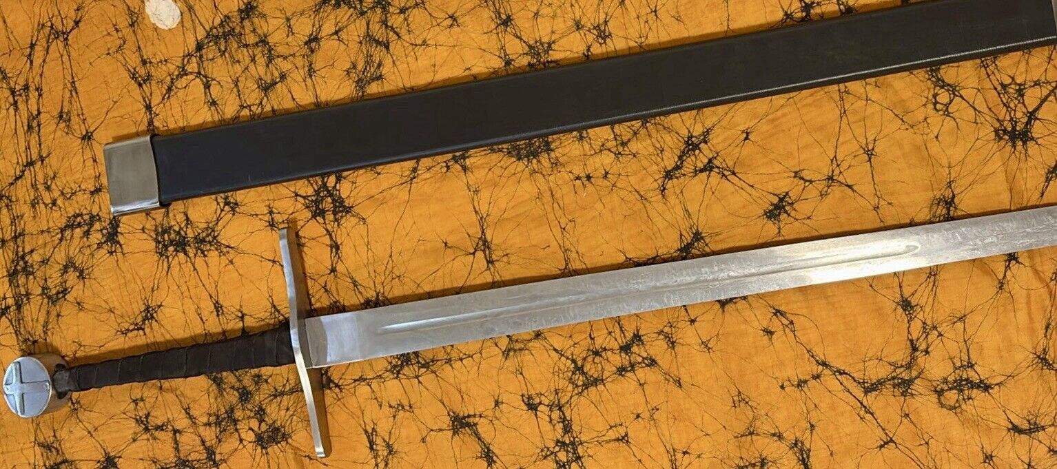 Epic Two Handed 48” Longsword Leather Sheath Medieval Cross Full Tang XL Huge