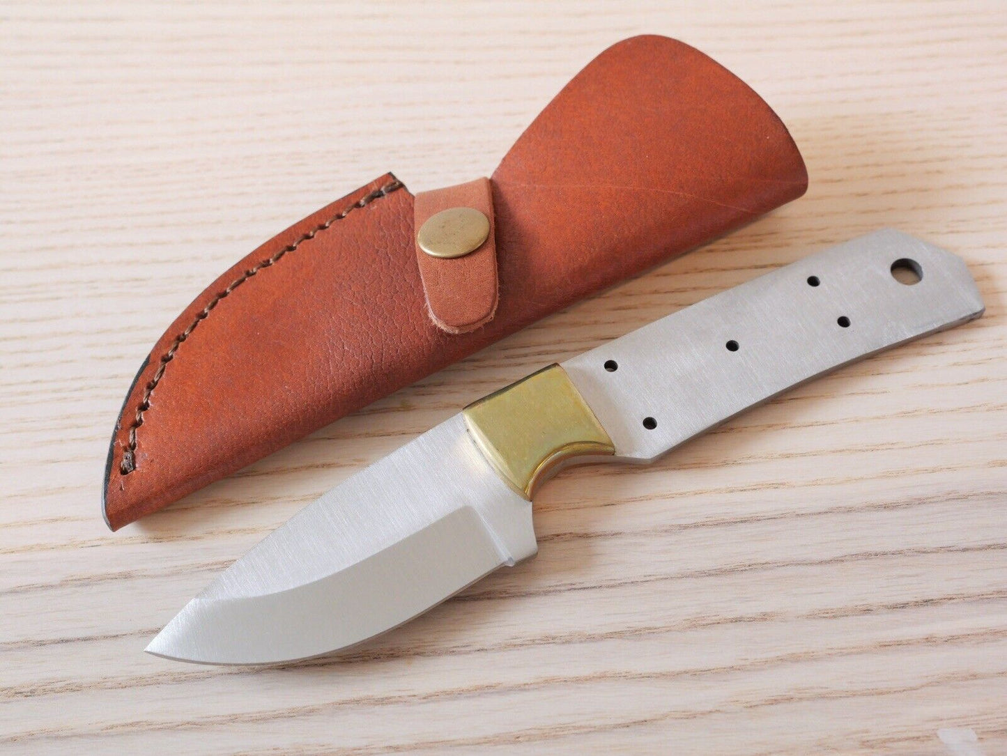 7.5” Blank Knife Full Tang Brass Guard Leather Sheath Carbon Steel Hand Forged