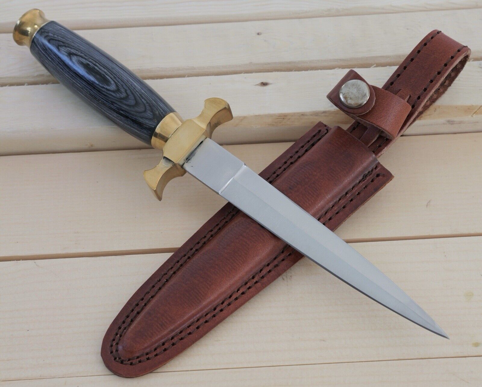 10” Mini Boot Knife Double Edge Spear Point Leather Sheath Belt Loop Wood Handle