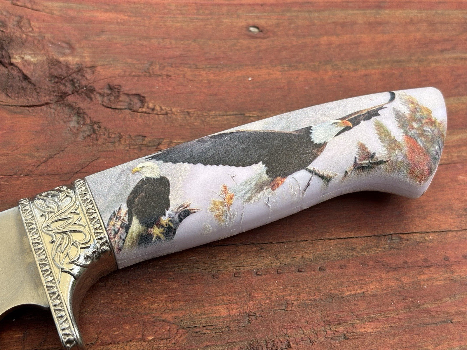 10” Eagle Print Fixed Blade Knife USA Nylon Sheath Belt Loop