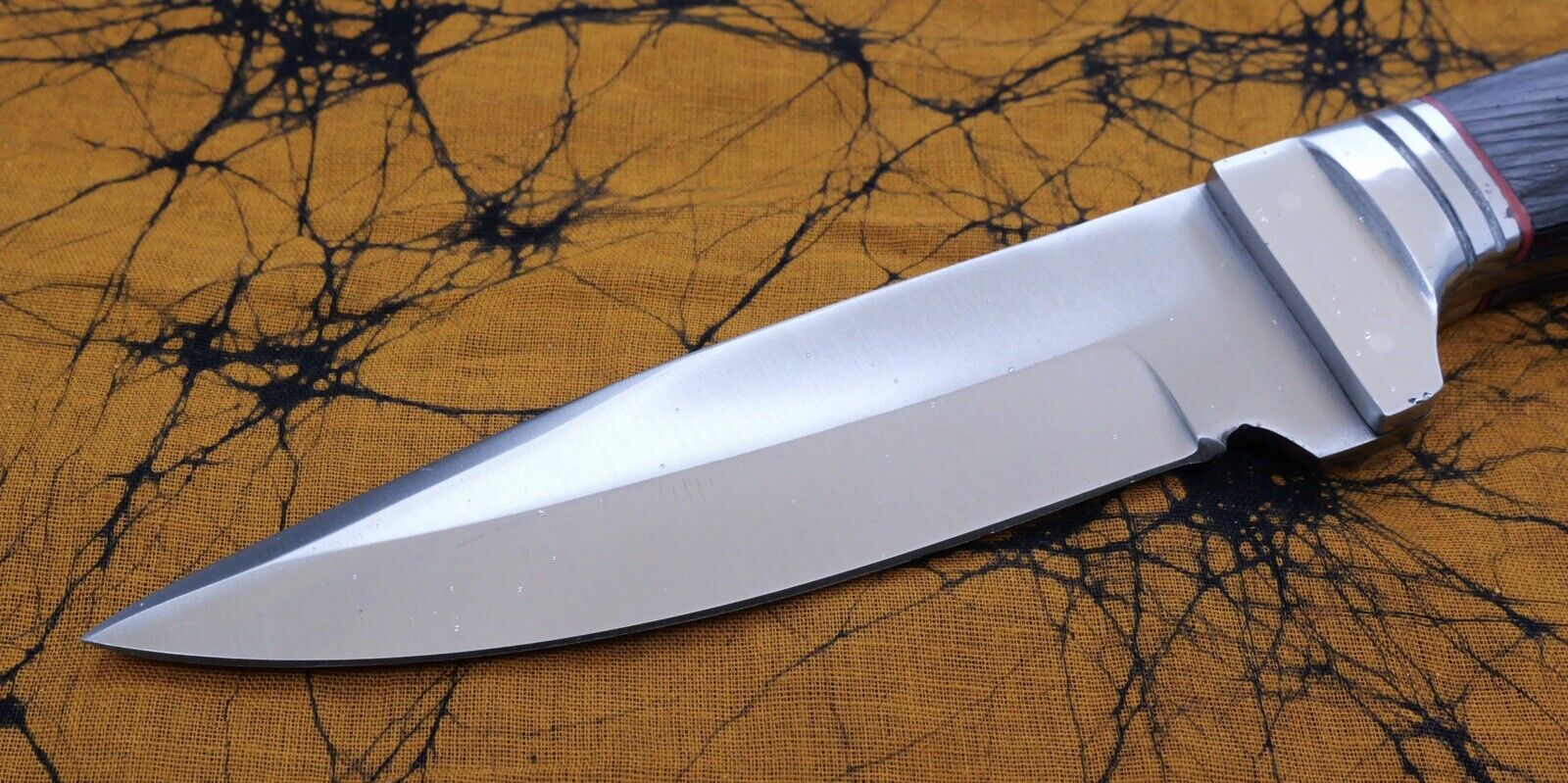 9” Fixed Blade Knife Wood Handle Full Tang Mirror Finish Black Leather Sheath