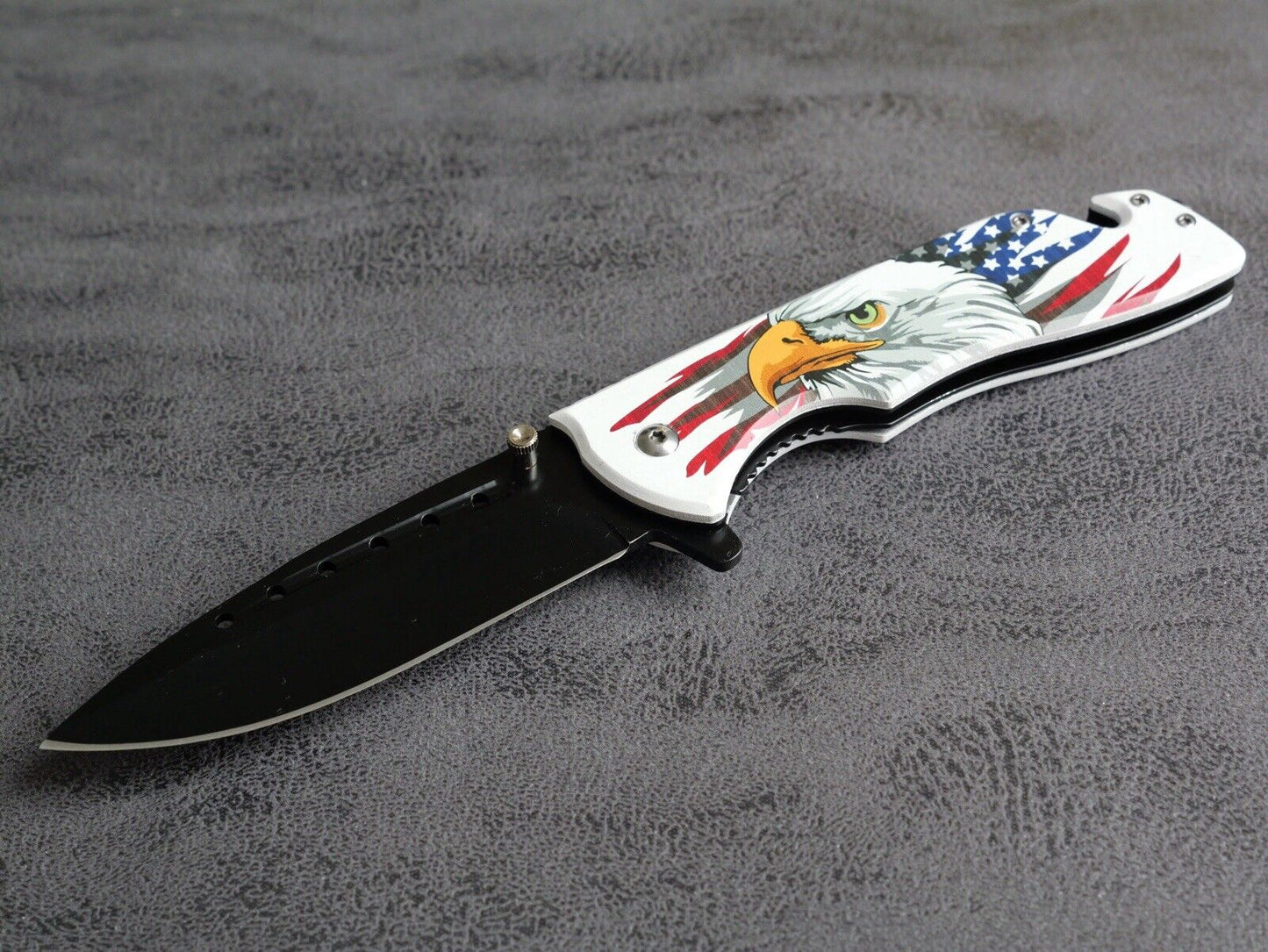 USA Eagle Flag Pocket Knife Patriot America Hand Painted Window Punch Beltcutter