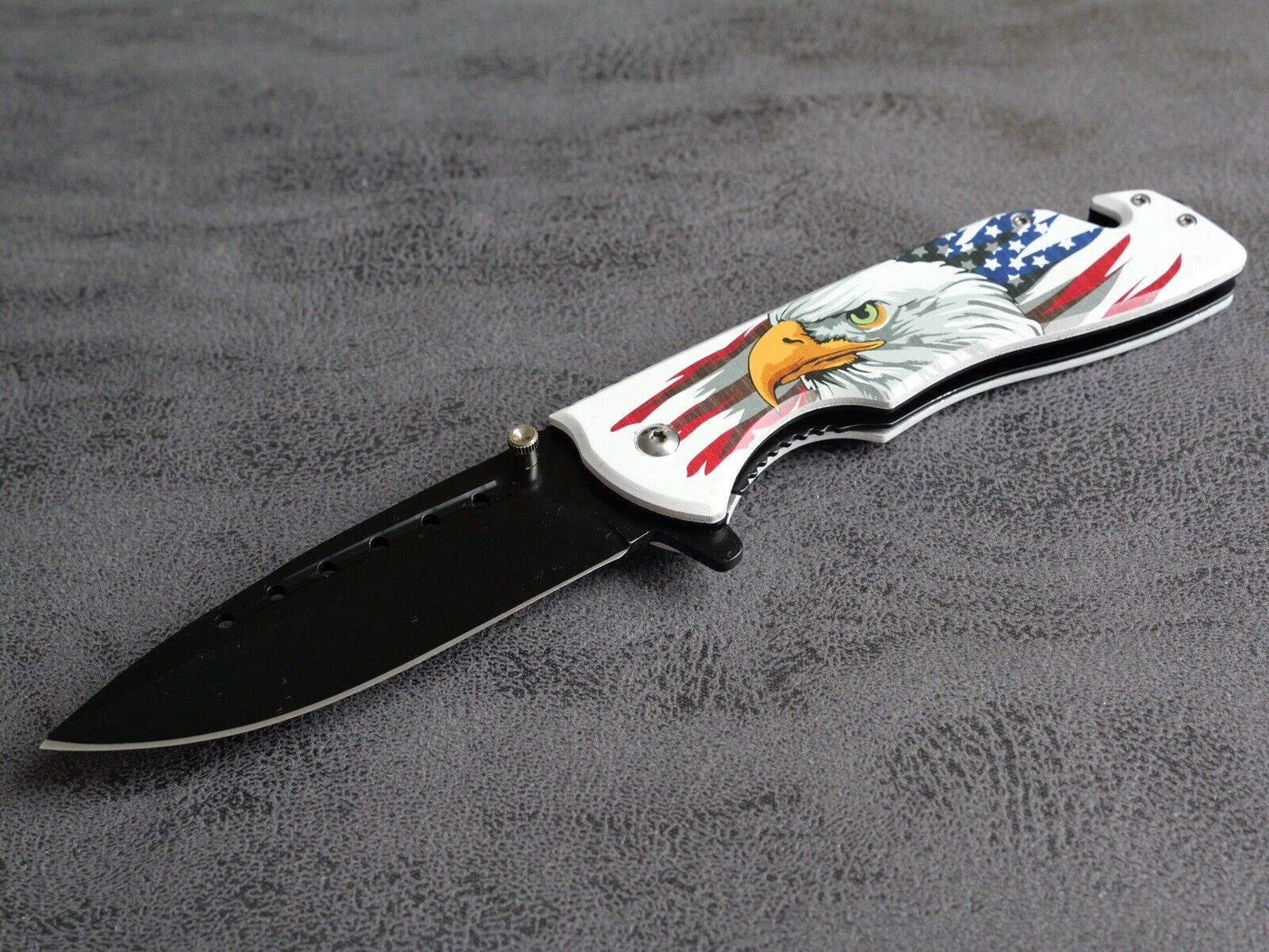 USA Eagle Flag Pocket Knife Patriot America Hand Painted Window Punch Beltcutter