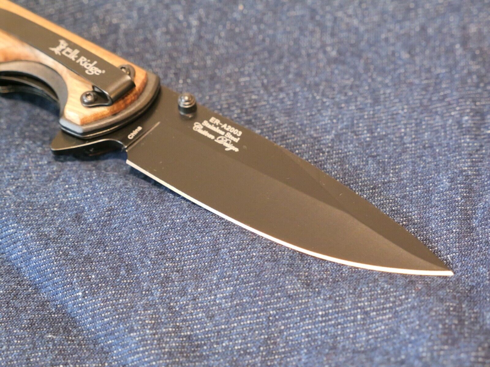 Black Pocket Knife Wood Handle Spring Assist Modern Elk Ridge Sharp New Design