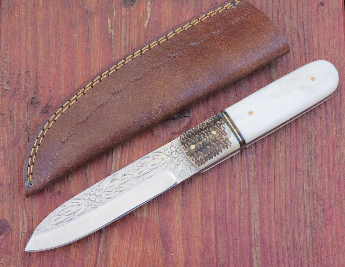 9” Puukko Knife Leuku Carbon Steel Hand Forged Engraved Blade Sheath Belt Loop