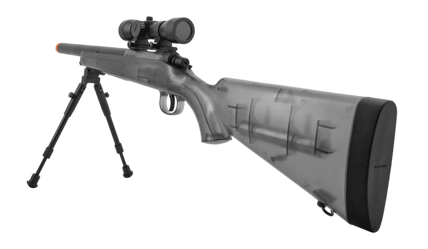 Game Face GF529 Spring-Powered Bolt Action Sniper Airsoft Rifle Clear 425 Fps