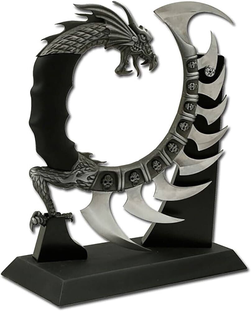 Dragon Knife 9 Blades Claw Fantasy Wood Display Stand 8” Overall Cast Alloy