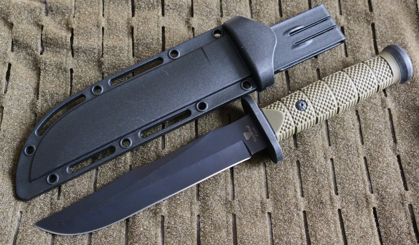 12” Fixed Blade Combat Knife Black Full Tang Rubber Handle Sawback Sharp Marines