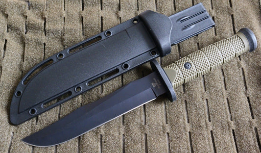 12” Fixed Blade Combat Knife Black Full Tang Rubber Handle Sawback Sharp Marines