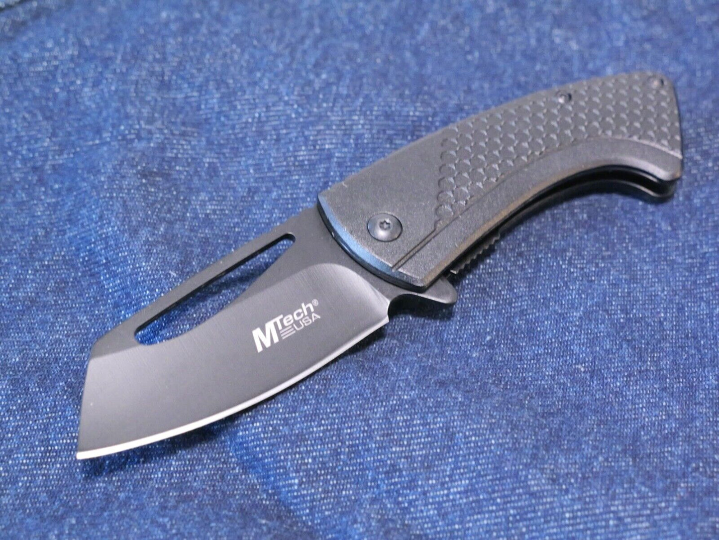 Mini Black Cleaver Spring Assist Pocket Knife 7" overall 2.75" Blade Belt Clip