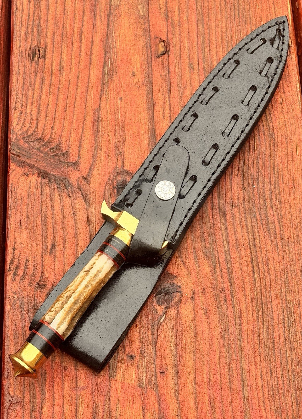 13” FS Commando Dagger Damascus Full Tang Double Edge Spear Point Leather Sheath
