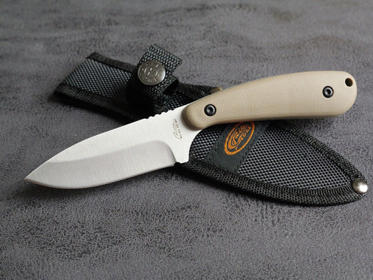 7” Mini Fixed Blade Knife Heavy Duty Full Tang Nylon Sheath Tan Scales Tactical