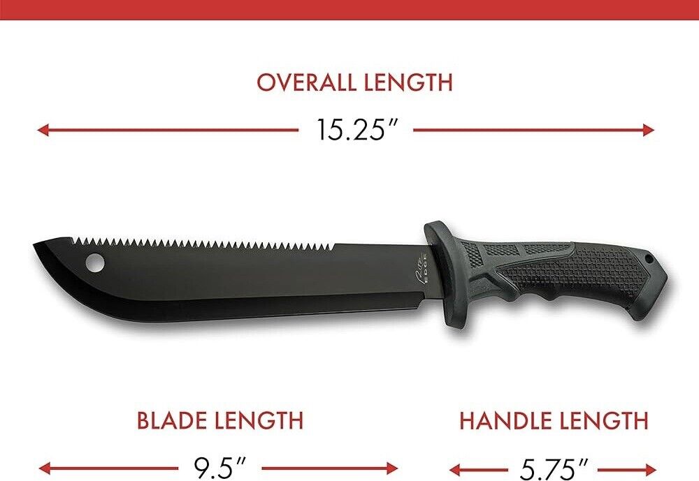 Mini Machete 16” Sawback Rubber Handle Extreme Tactical Black Sheath Full Tang