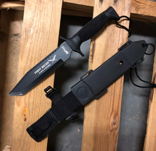 12" Combat Military Knife Fixed Blade Black Tanto First Recon Search & Destroy