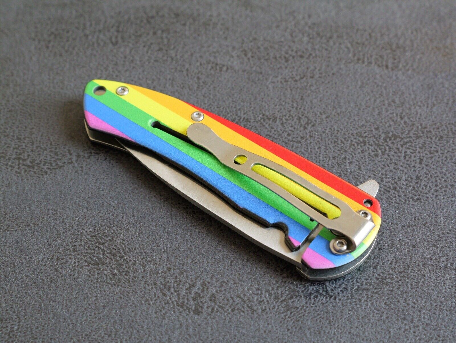 LGBTQ+ Pride Pocket Knife Folding Belt Clip Rainbow Colors 440 Stainless Mini