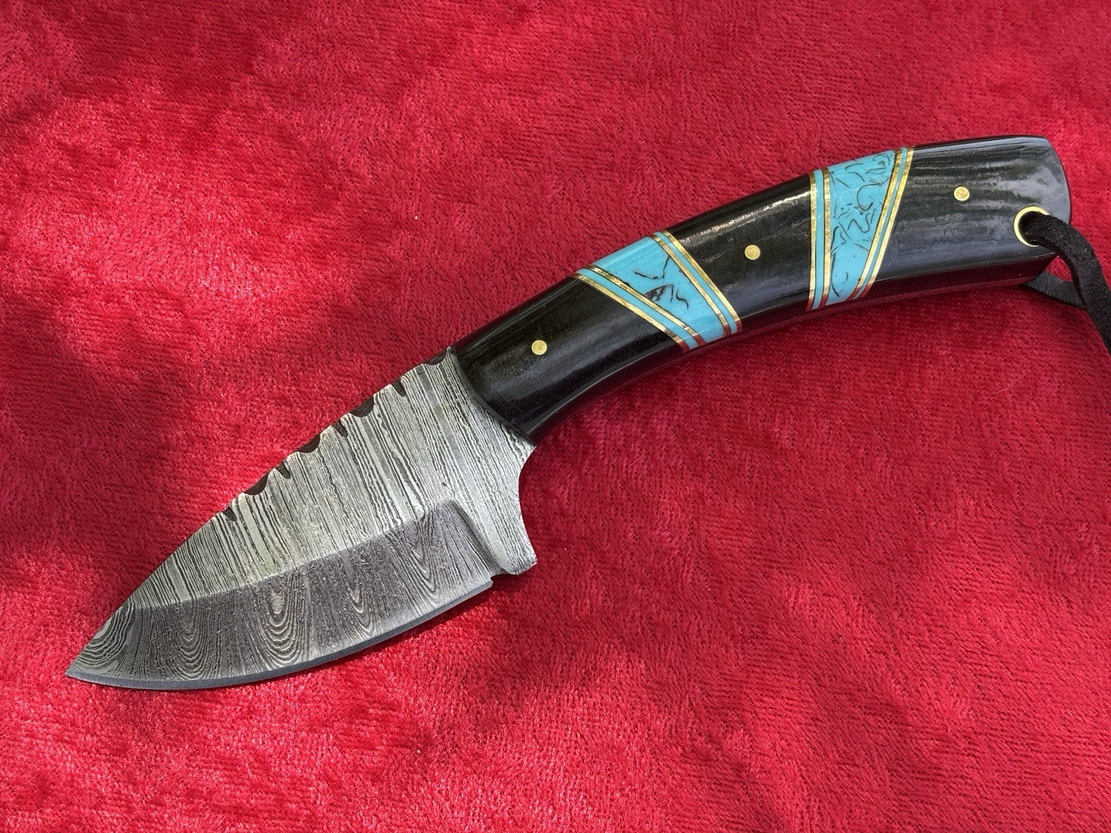 7” Fixed Blade Knife 3” Blade Full Tang Leather Sheath Black Blue Hand Forged 