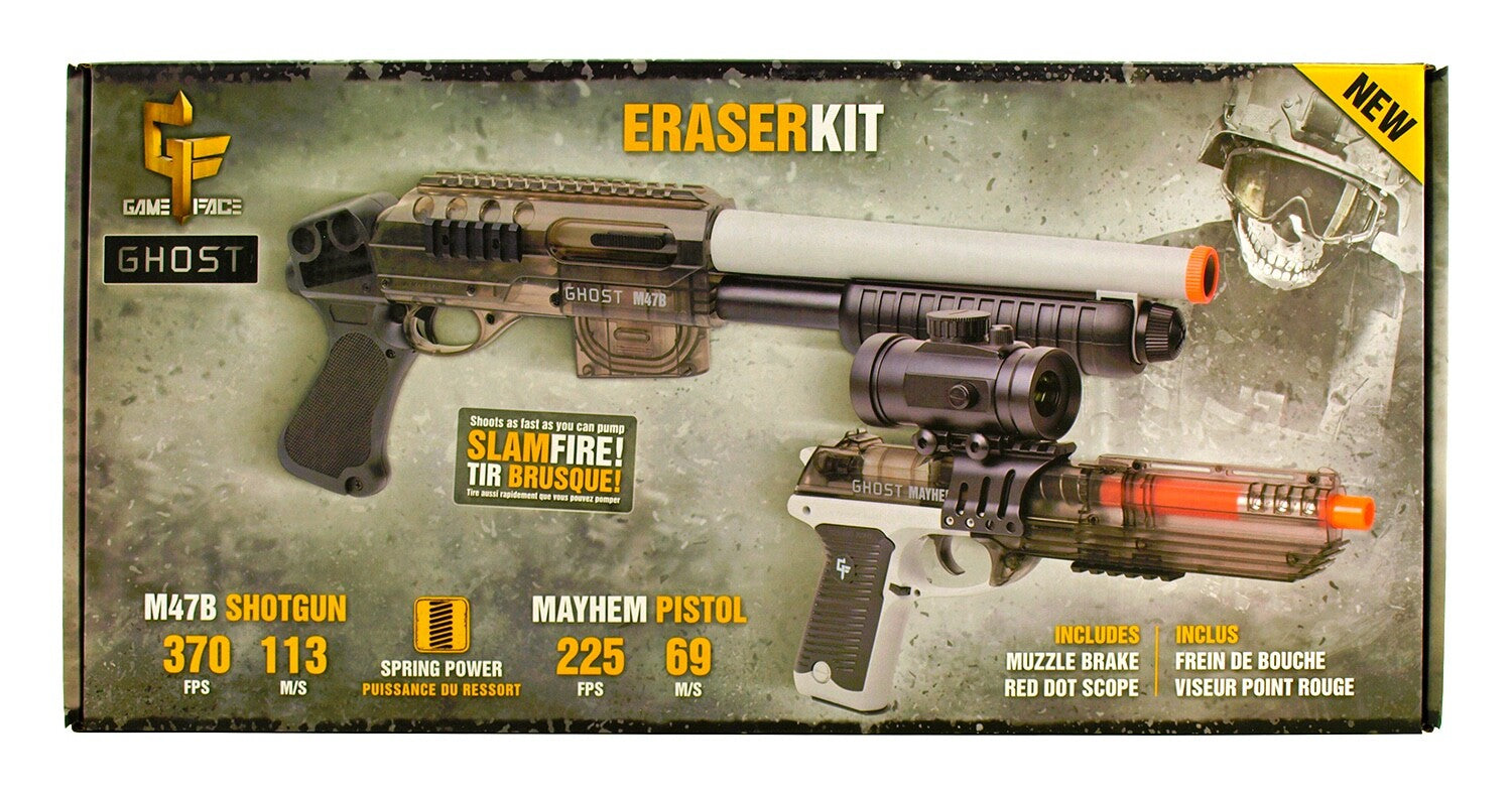 Game Face - Ghost Spring Powered Airsoft Shotgun and Pistol Kit Clear 370 fps