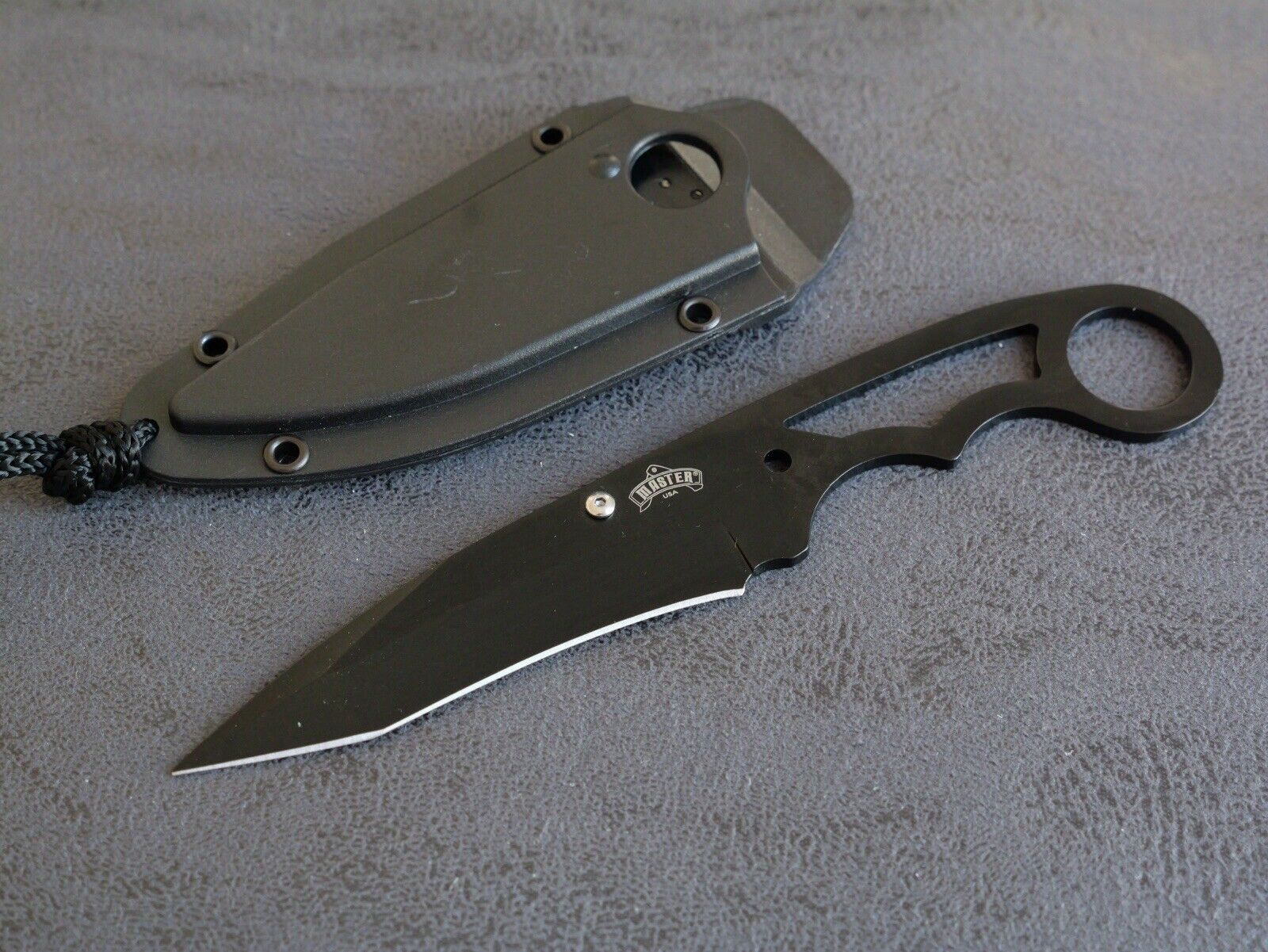 7” Neck Knife Black Conceal Carry Tactical Stealth Swat Skeleton 440 Steel Sharp