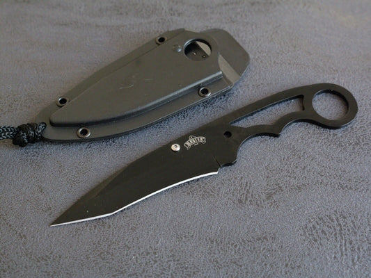 7” Neck Knife Black Conceal Carry Tactical Stealth Swat Skeleton 440 Steel Sharp