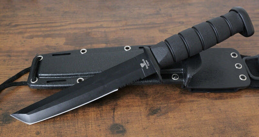 12” Fixed Blade Knife Stealth Black USMC Style Tanto Hard Kydex Sheath Full Size