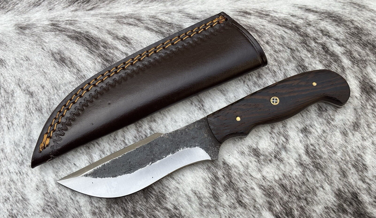 9” Fixed Blade Knife Hand Forged Carbon Steel Black Full Tang Leather Sheath Edc