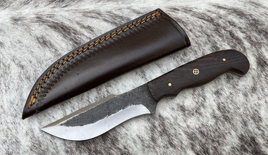 9” Fixed Blade Knife Hand Forged Carbon Steel Black Full Tang Leather Sheath Edc