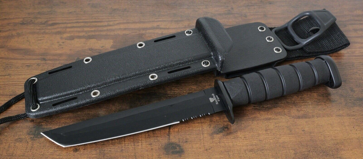 12” Fixed Blade Knife Stealth Black USMC Style Tanto Hard Kydex Sheath Full Size