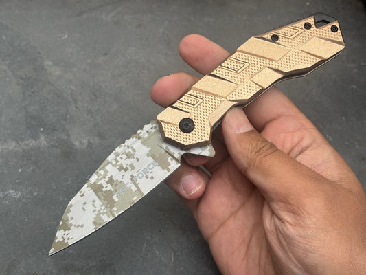 Digital Camo Pocket Knife Spring Assist Desert Metal Handle Sharp Tac Force