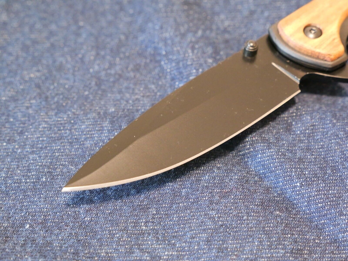 Black Pocket Knife Wood Handle Spring Assist Modern Elk Ridge Sharp New Design