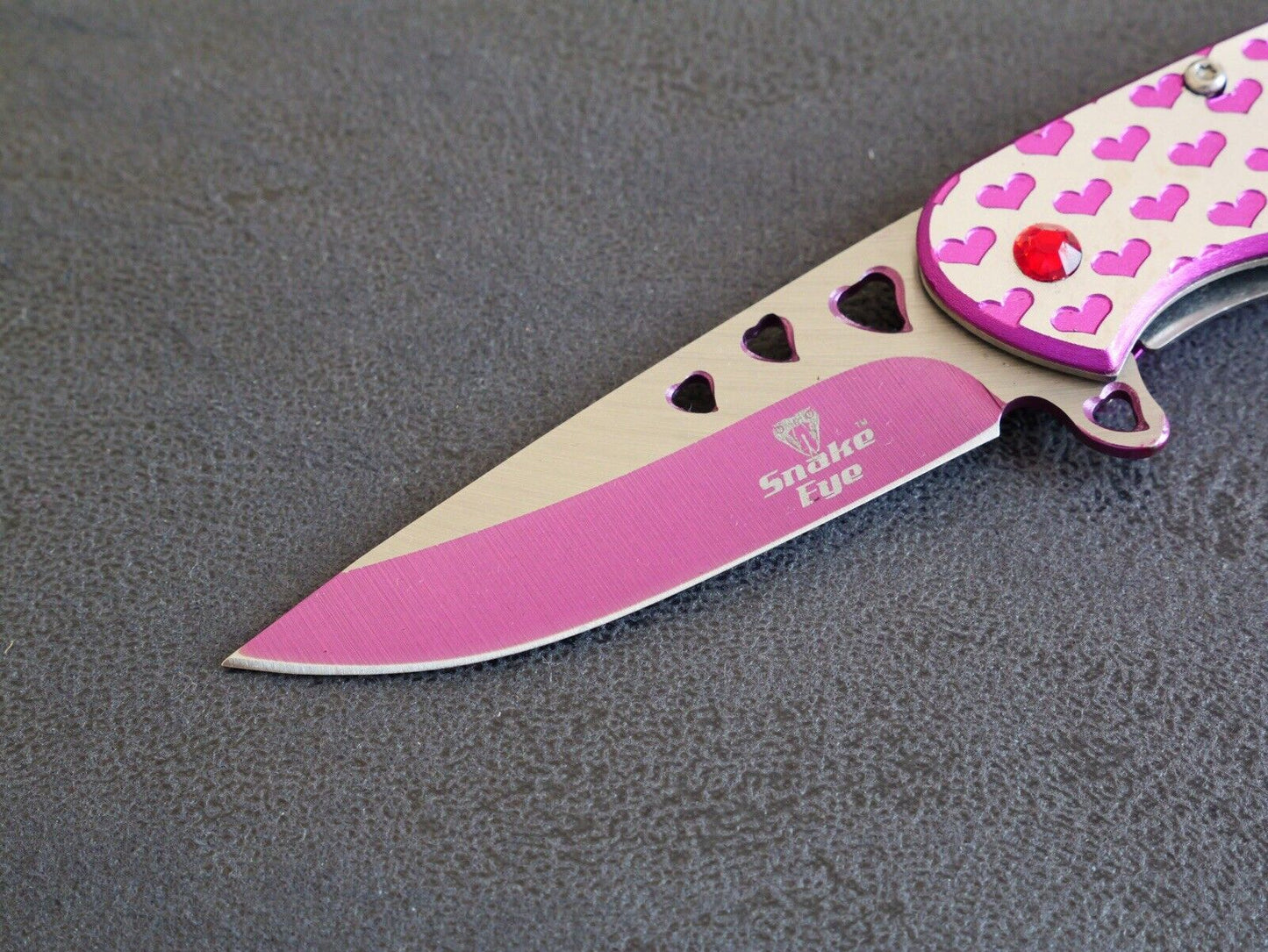 Ladies Pocket Knife Pink Hearts Mini 3.5” Belt Clip Spring Assist Cute Girly Edc