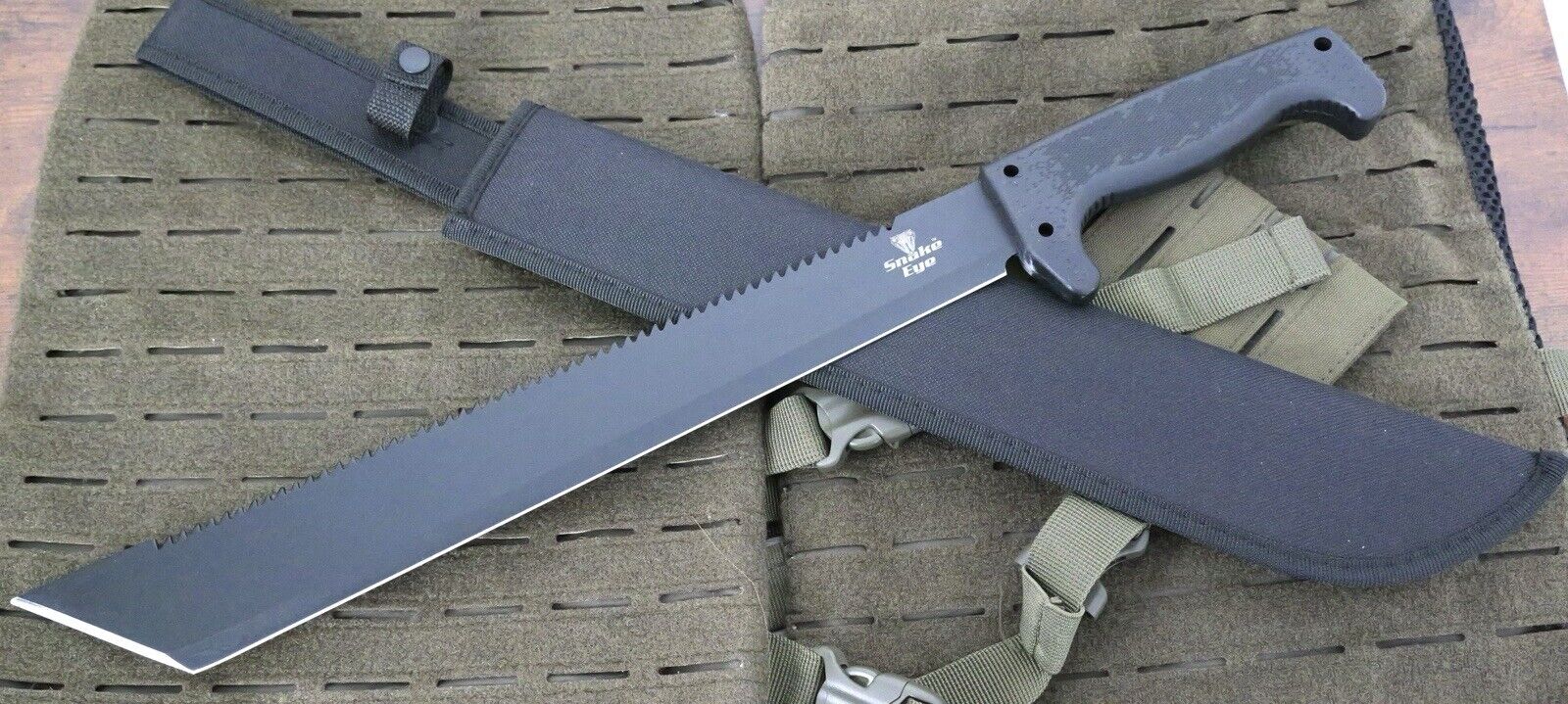 21” Machete Black Tanto Sawback Full Tang Stealth Sheath Belt Loop Heavy Duty