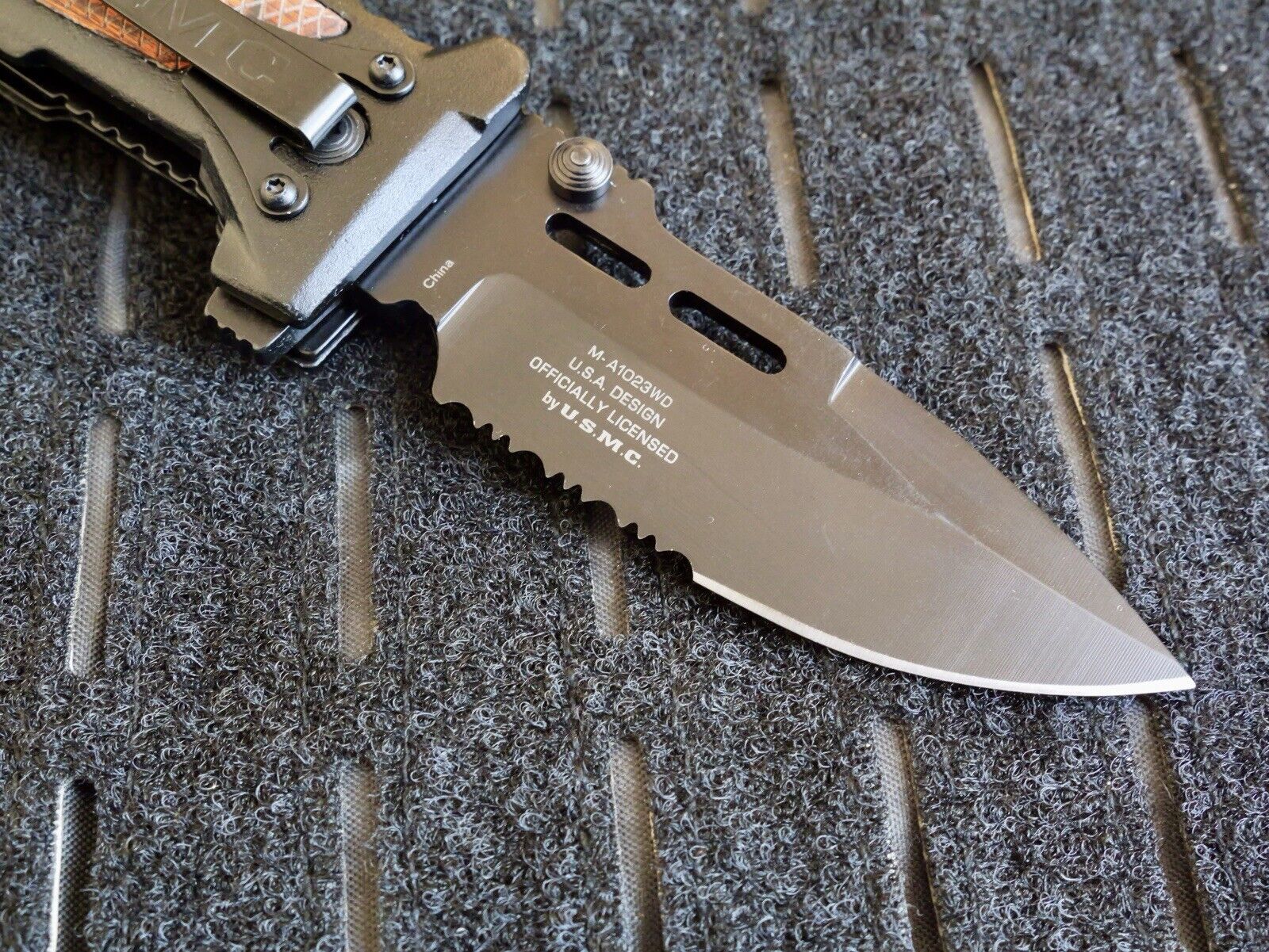 USMC Pocket Knife Heavy Duty Spring Assist Black Hefty Window Punch Belt Cutter 